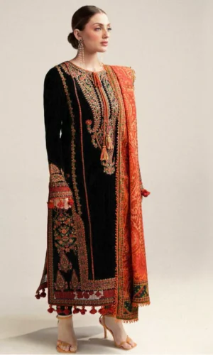HC-323 Hussain Rehar luxury lawn 3 piece suit for women with elegant embroidered premium design
