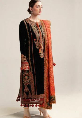 HC-323 Hussain Rehar luxury lawn 3 piece suit for women with elegant embroidered premium design