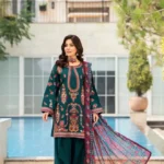 HC-600 Hussain Rehar premium 3 piece designer lawn suit for women elegant embroidered festive wear