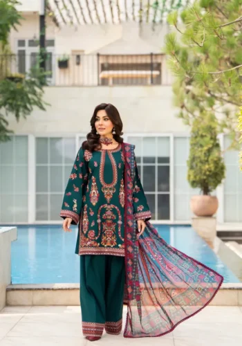 HC-600 Hussain Rehar premium 3 piece designer lawn suit for women elegant embroidered festive wear