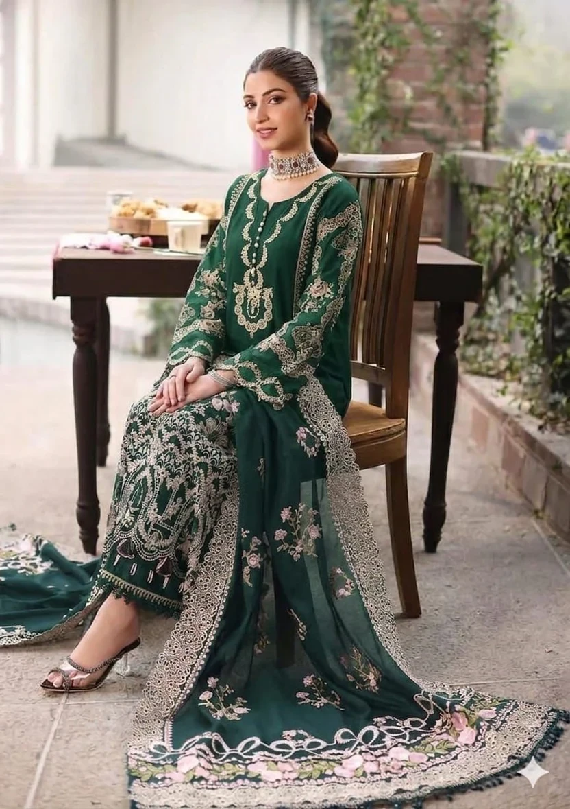 HC-9888 KAHF Bottle Green 3 Piece Luxury Suit by Kinza Hashmi