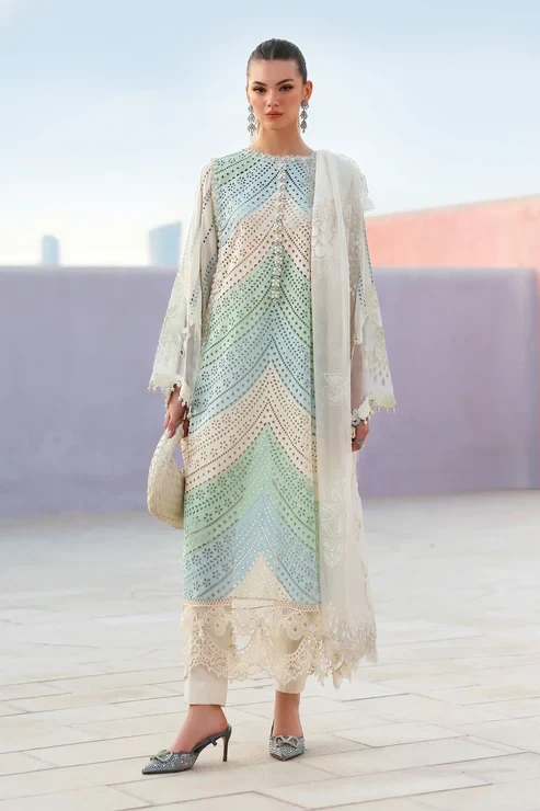 HC-500 Maria B premium 3 piece designer lawn suit for women elegant embroidered festive wear