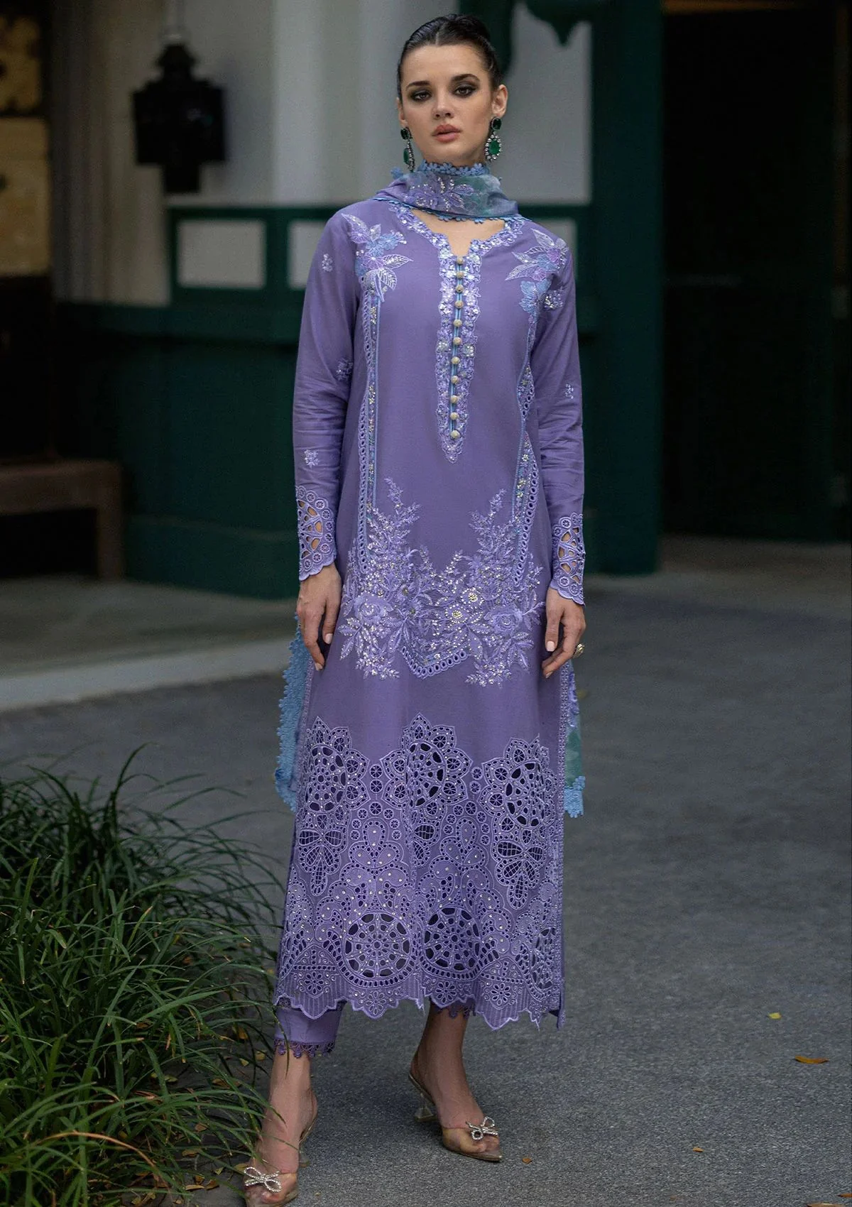 HC-5800 Mushq premium 3 piece designer lawn suit for women elegant embroidered festive wear