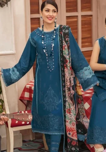 HC-5500 Mushq chickenkari premium 3 piece designer lawn suit for women elegant embroidered festive wear