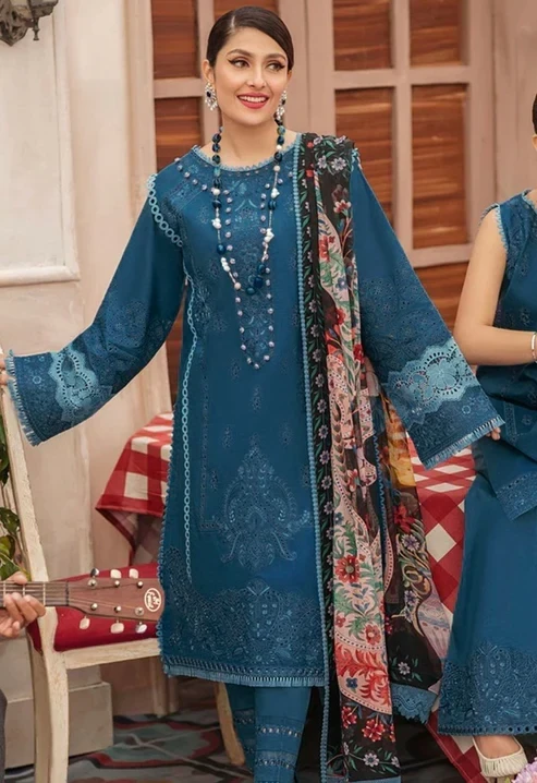 HC-5500 Mushq chickenkari premium 3 piece designer lawn suit for women elegant embroidered festive wear