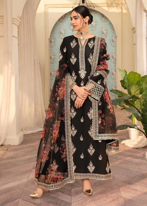 HC-1819 Nureh luxury embroidered lawn 3 piece suit with ready to wear dupatta for women elegant festive design