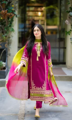 HC-400 OMAL by Komal premium 3 piece designer lawn suit for women elegant embroidered festive wear