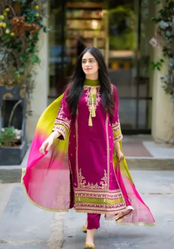 HC-400 OMAL by Komal premium 3 piece designer lawn suit for women elegant embroidered festive wear