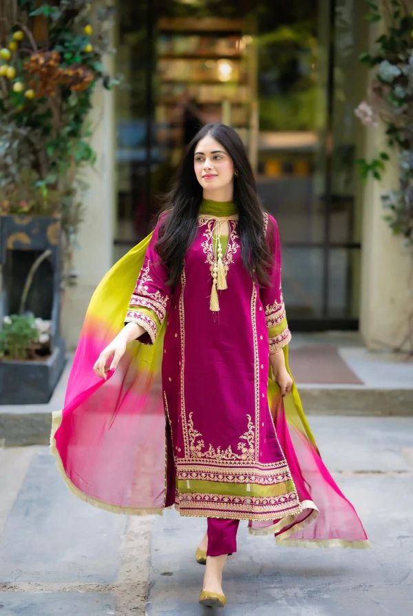 HC-400 OMAL by Komal premium 3 piece designer lawn suit for women elegant embroidered festive wear