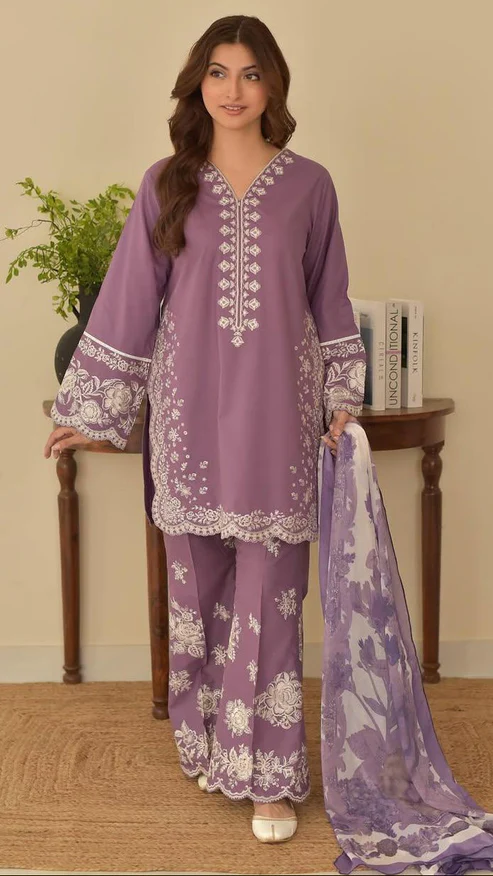 HC-318 Coco by Zara luxury appliqué work sleeves lawn 3 piece suit for women with elegant festive design