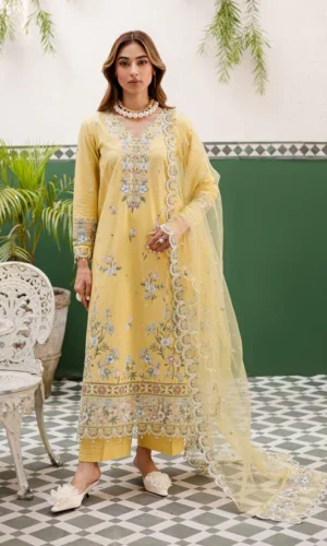 HC-856 Batik luxury embroidered lawn 3 piece suit with ready to wear dupatta for women elegant festive design