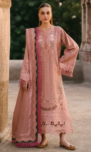 HC-8000 Tea Pink Bin Iyas signature designer luxury lawn suit for women elegant embroidered festive wear