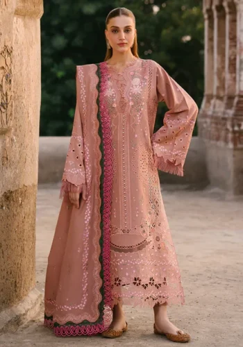 HC-8000 Tea Pink Bin Iyas signature designer luxury lawn suit for women elegant embroidered festive wear