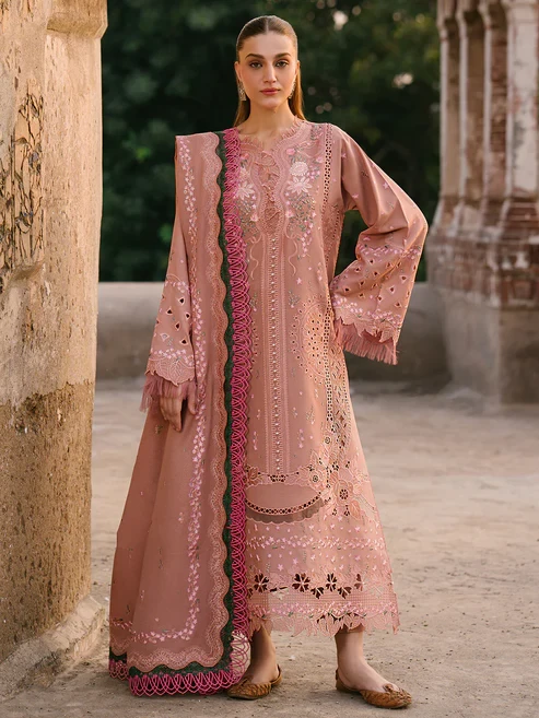 HC-8000 Tea Pink Bin Iyas signature designer luxury lawn suit for women elegant embroidered festive wear
