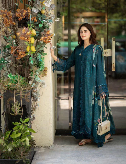 HC-339 Libas luxury chickenkari lawn 3 piece suit for women with elegant embroidered festive design