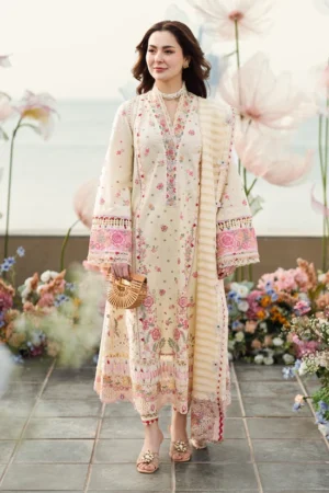HC-343 Qalamkar by Hania luxury embroidered lawn 3 piece suit for women with elegant designer festive style