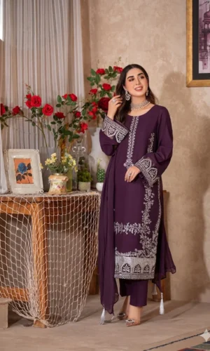 HC-336 Zarkash luxury embroidered lawn 3 piece suit for women with elegant premium festive design