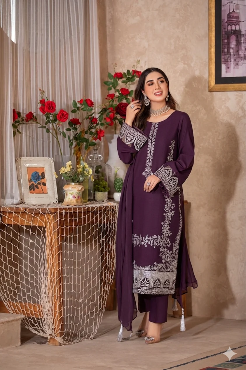 HC-336 Zarkash luxury embroidered lawn 3 piece suit for women with elegant premium festive design