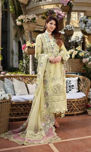 HC-0019 ELAF embroidered lawn unstitched 3 piece suit for women with elegant Pakistani embroidery