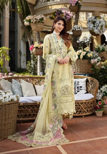 HC-0019 ELAF embroidered lawn unstitched 3 piece suit for women with elegant Pakistani embroidery