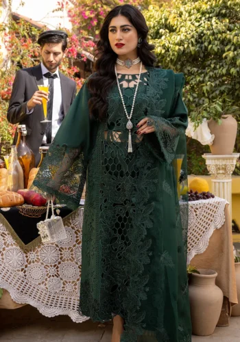 HC-0002 embroidered lawn unstitched 3 piece suit for women with premium Pakistani designer embroidery