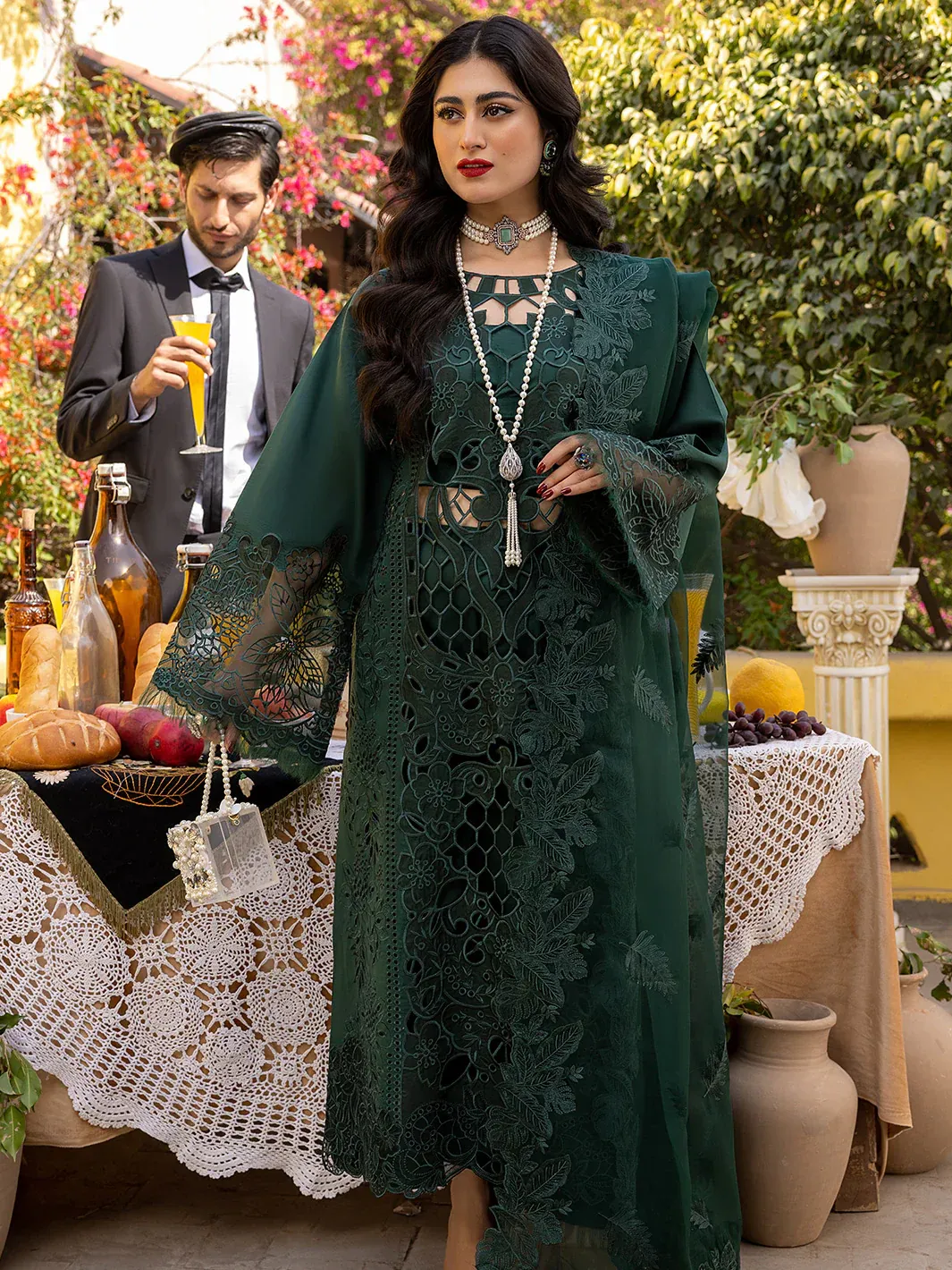 HC-0002 embroidered lawn unstitched 3 piece suit for women with premium Pakistani designer embroidery
