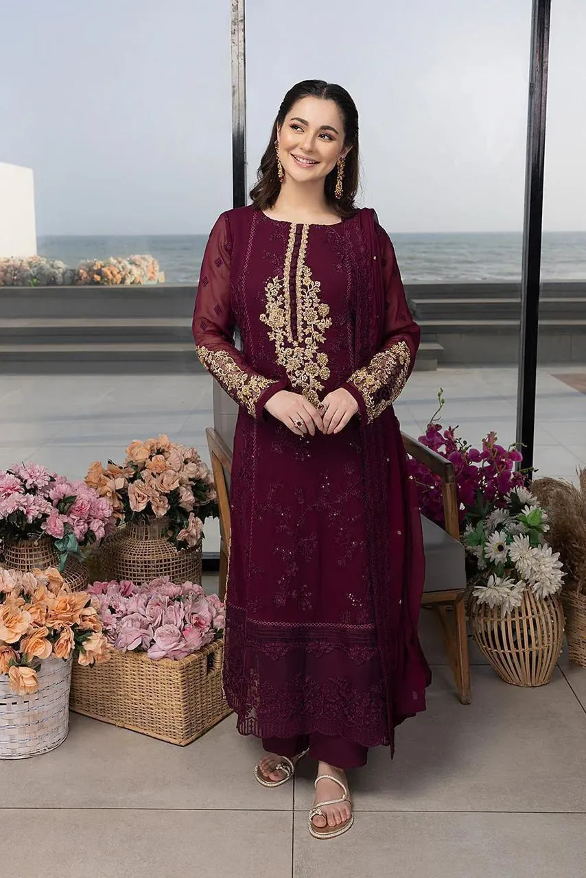 HC-007 Azure Carnelian Sequins Embroidered Chiffon Unstitched 3 Piece Suit