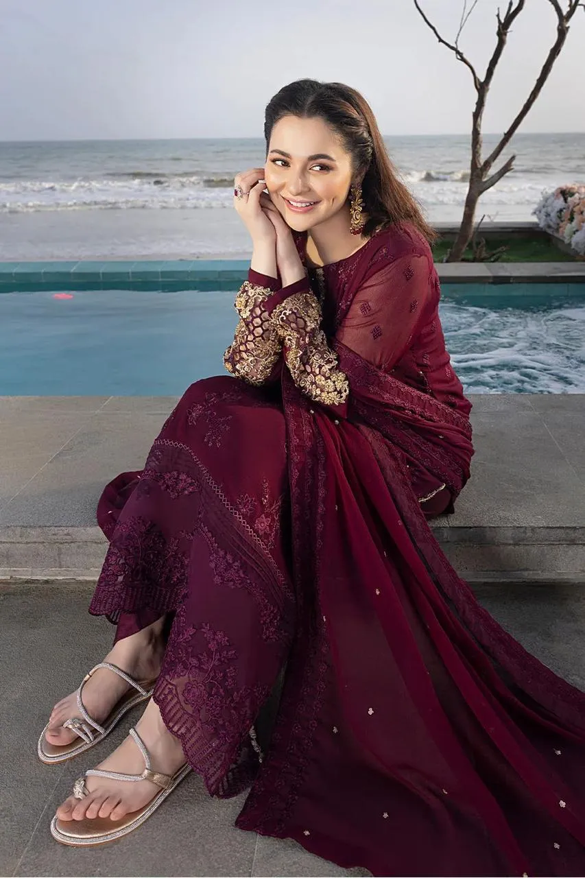 HC-007 Azure Carnelian Sequins Embroidered Chiffon Unstitched 3 Piece Suit