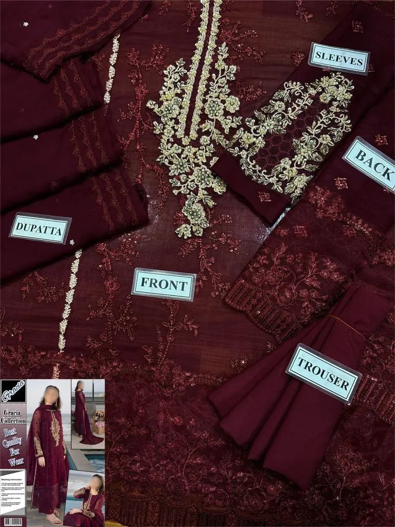 HC-007 Azure Carnelian Sequins Embroidered Chiffon Unstitched 3 Piece Suit