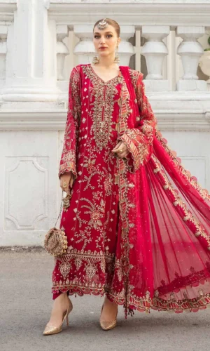 HC-0096 Maria B Chiffon Embroidered Unstitched 3 Piece Maxi Suit for Women