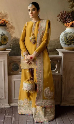 HC-0160 LAAM Organza Heavy Embroidered Unstitched 3 Piece Suit with Embroidered Shirt, Dupatta and Trouser