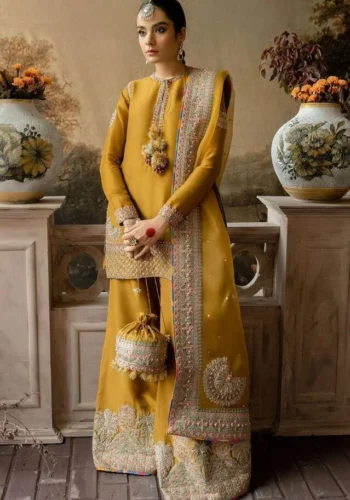 HC-0160 LAAM Organza Heavy Embroidered Unstitched 3 Piece Suit with Embroidered Shirt, Dupatta and Trouser
