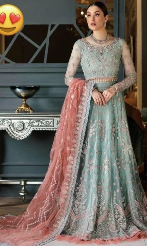 HC-0117 EMAAN ADEEL Heavy Embroidered Unstitched 3 Piece Maxi with Embroidered Shirt, Dupatta and Trouser