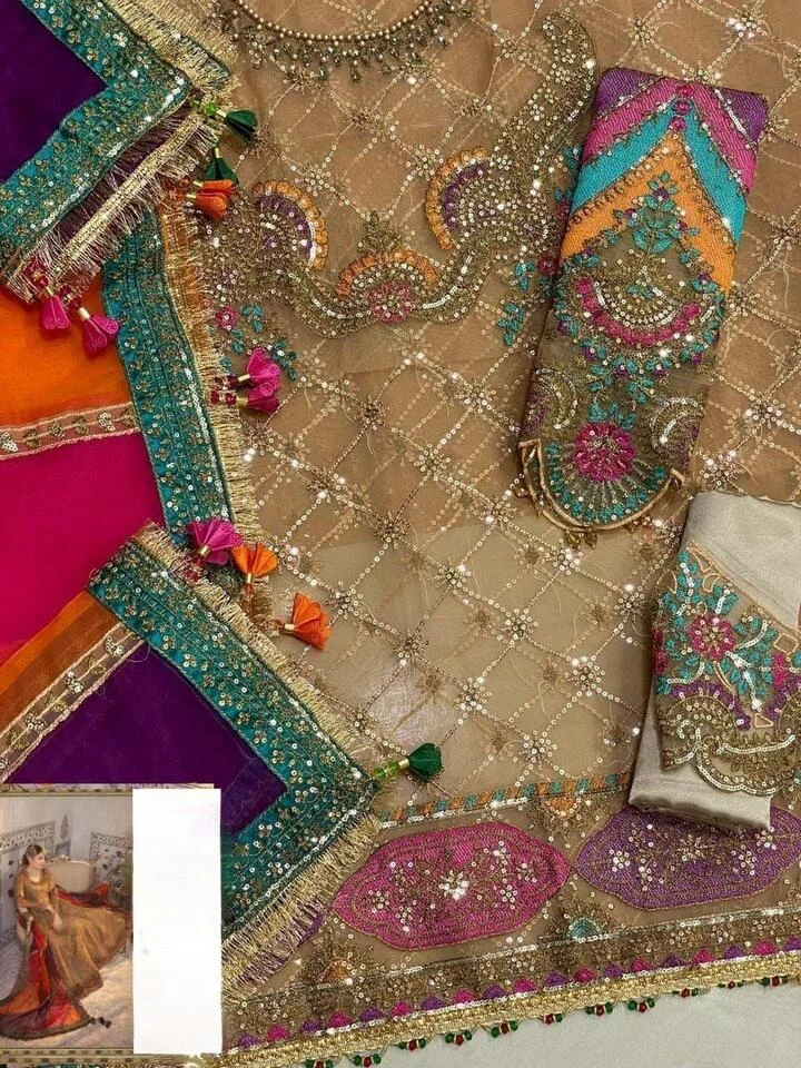 HC-0116 MARIA B Wedding Embroidered Unstitched 3 Piece Maxi with Embroidered Shirt, Dupatta and Trouser