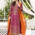 HC-0164 Farah Talib Aziz Heavy Embroidered Unstitched 3 Piece Suit with Embroidered Shirt, Dupatta and Trouser