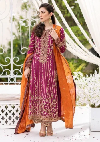 HC-0164 Farah Talib Aziz Heavy Embroidered Unstitched 3 Piece Suit with Embroidered Shirt, Dupatta and Trouser