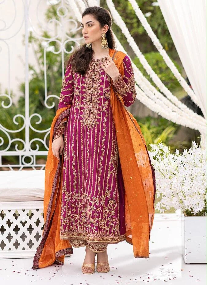 HC-0164 Farah Talib Aziz Heavy Embroidered Unstitched 3 Piece Suit with Embroidered Shirt, Dupatta and Trouser