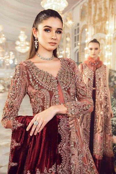 HC-0058 MARIA.B Unstitched Embroidered Salmon Pink 3PC Suit