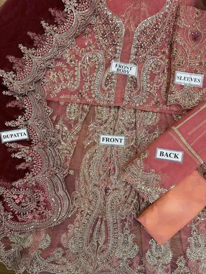 HC-0058 MARIA.B Unstitched Embroidered Salmon Pink 3PC Suit