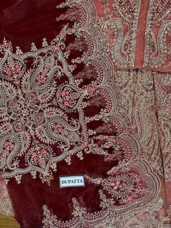 HC-0058 MARIA.B Unstitched Embroidered Salmon Pink 3PC Suit