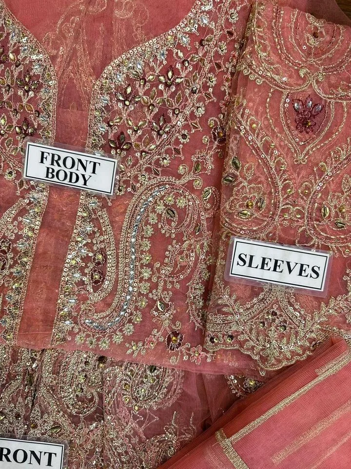 HC-0058 MARIA.B Unstitched Embroidered Salmon Pink 3PC Suit