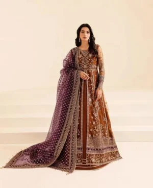 HC-0124 FARASHA Heavy Embroidered Unstitched 3 Piece Maxi with Embroidered Shirt, Dupatta and Trouser
