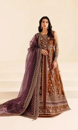 HC-0124 FARASHA Heavy Embroidered Unstitched 3 Piece Maxi with Embroidered Shirt, Dupatta and Trouser
