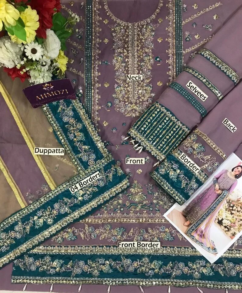 Charizma Embroidered Chiffon Unstitched 3PC Set - HC-0050