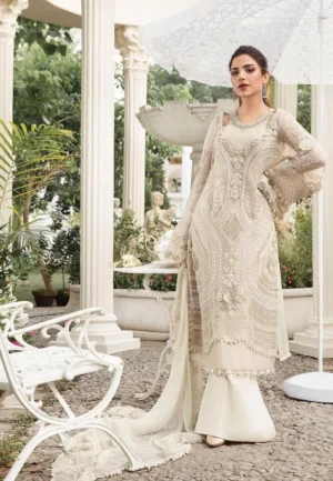 HC-0059 MARIA.B Unstitched Embroidered Chiffon 3 Piece Suit with Embroidered Shirt, Dupatta and Trouser