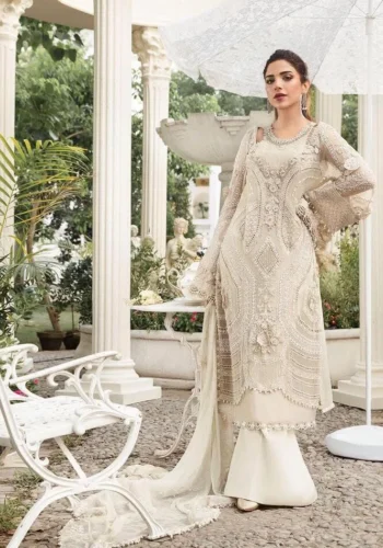 HC-0059 MARIA.B Unstitched Embroidered Chiffon 3 Piece Suit with Embroidered Shirt, Dupatta and Trouser
