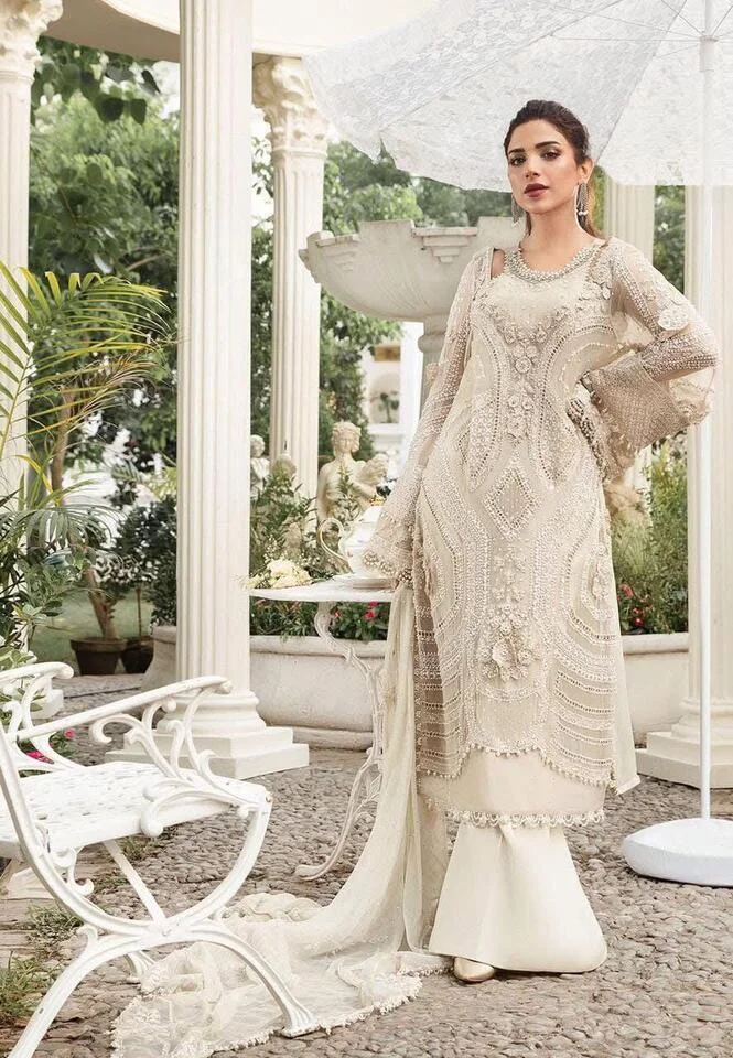 HC-0059 MARIA.B Unstitched Embroidered Chiffon 3 Piece Suit with Embroidered Shirt, Dupatta and Trouser