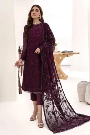 HC-0072 ZARIF Chiffon Embroidered Unstitched 3 Piece Suit with Embroidered Shirt, Dupatta and Trouser