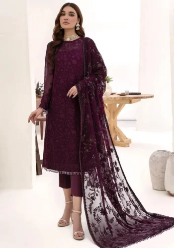 HC-0072 ZARIF Chiffon Embroidered Unstitched 3 Piece Suit with Embroidered Shirt, Dupatta and Trouser