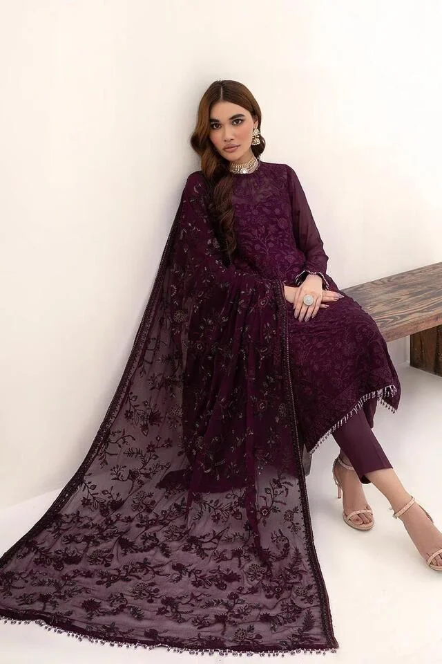 HC-0072 ZARIF Chiffon Embroidered Unstitched 3PC Suit